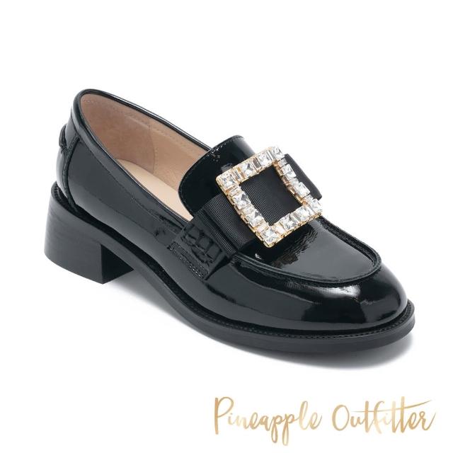 【Pineapple Outfitter】ELJAH 真皮方鑽釦厚底樂福鞋(黑色)