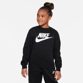 【NIKE 耐吉】上衣 大童 男童 女童 長袖上衣 運動 刷毛 K NSW CLUB FLC CREW LS HBR 黑 FD2992-010