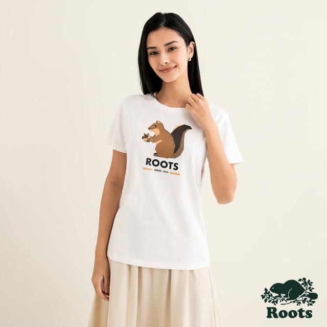 【Roots】Roots 女裝- OUTDOORS ANIMAL短袖T恤(白色)