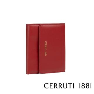 【Cerruti 1881】限量2折 義大利頂級小牛皮女用短夾零錢包 CEPD06164M 全新專櫃展示品(紅色 贈禮盒提袋)