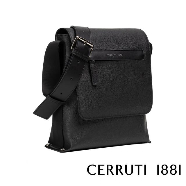 【Cerruti 1881】限量2折 義大利頂級皮革肩背包斜背包 全新專櫃展示品(黑色 CEBO06473P)