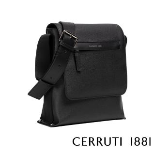 【Cerruti 1881】義大利頂級皮革肩背包斜背包(黑色 CEBO06473P)