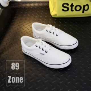 【89 zone】日系時尚經典簡約百搭 女鞋 大尺碼 鞋 休閒鞋 平底鞋 帆布鞋(白)