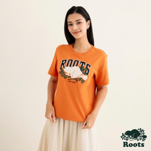 【Roots】Roots 女裝- COOPER BEAVER PIXEL短袖T恤(焦糖橘)