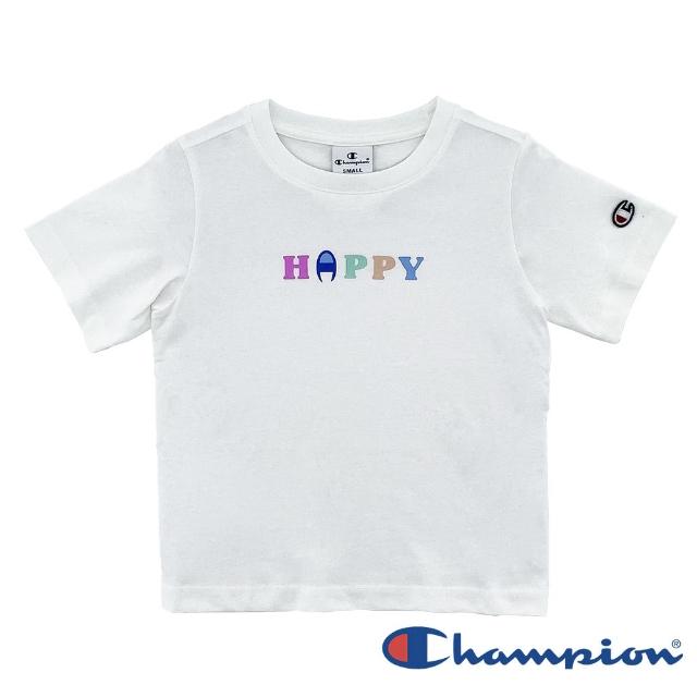 【Champion】官方直營-HAPPY印花圖騰上衣-童(白色-MOMO獨家)