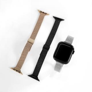 【Watchband】Apple Watch 全系列通用錶帶 蘋果手錶替用錶帶 磁吸彎折扣 編織鋅合金錶帶(玫瑰金/銀/黑)