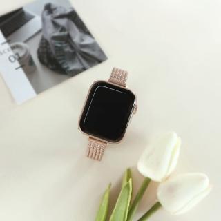 【Watchband】Apple Watch 全系列通用錶帶 蘋果手錶替用錶帶 磁吸彎折扣 編織鋅合金錶帶(玫瑰金色)