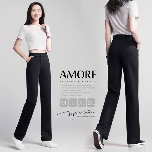 【Amore】韓版高腰彈力顯瘦西裝寬褲(顯高顯瘦百搭舒適)