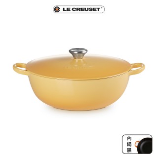 【Le Creuset】琺瑯鑄鐵鍋媽咪鍋26cm(蜂蜜黃-鋼頭-內鍋黑)
