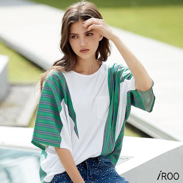 【iROO】拼接感流行設計五分袖上衣