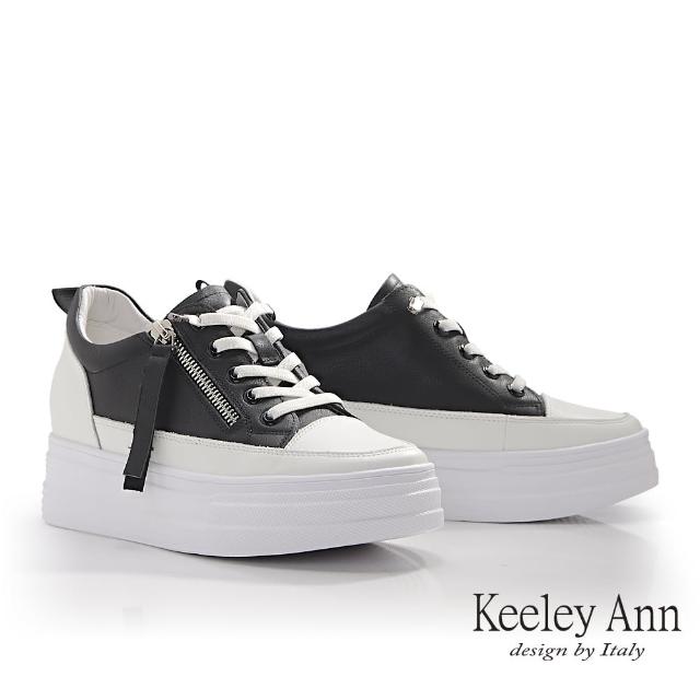 【Keeley Ann】拉鍊造型內增高休閒鞋(黑色426832310-Ann系列)