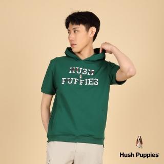 【Hush Puppies】男裝 帽T 經典格紋矽膠英文刺繡狗短袖帽T(深綠 / 43102103)