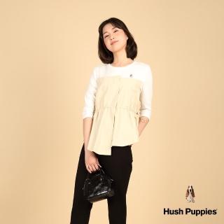【Hush Puppies】女裝 上衣 不規則下擺假兩件上衣(淺卡其 / 43210102)