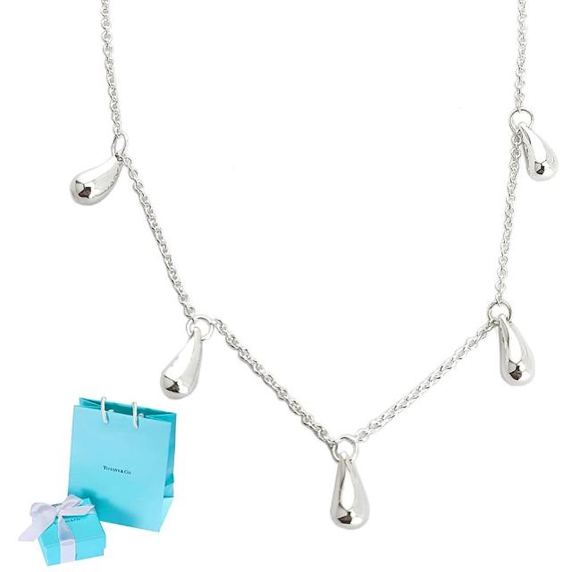 【Tiffany&Co. 蒂芙尼】925純銀-Teardrops五個淚滴墜飾女用頸鍊項鍊