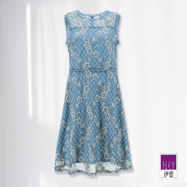 【ILEY 伊蕾】莊園小花蕾絲背心洋裝(淺藍色；M-XL；1222017128)