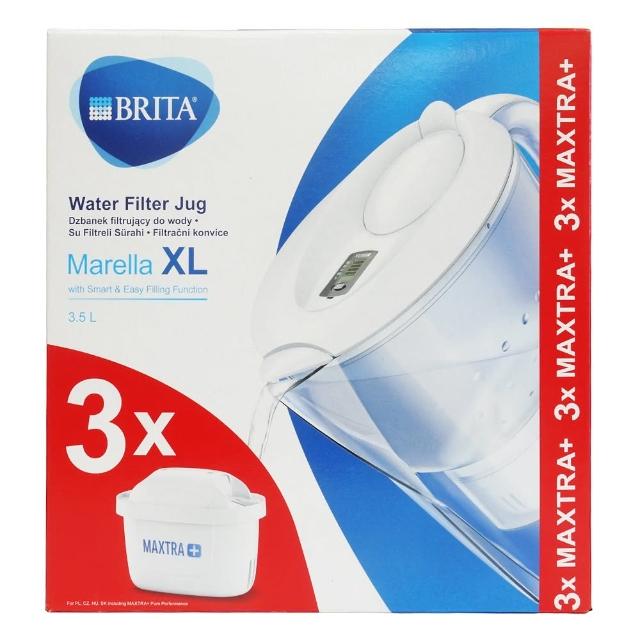【BRITA】歐洲原裝進口Marella XL馬利拉濾水壺3.5L+全效型濾芯3入(共1壺3芯/平行輸入)