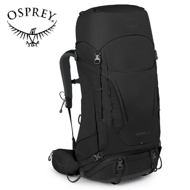 【Osprey】Kestrel 58 輕量登山背包 附背包防水套 男款 黑色(健行背包  徙步旅行 登山後背包)