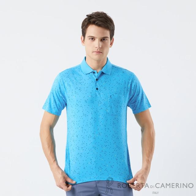 【ROBERTA 諾貝達】男裝 品牌LOGO機能短袖POLO衫-藍(吸濕排汗)