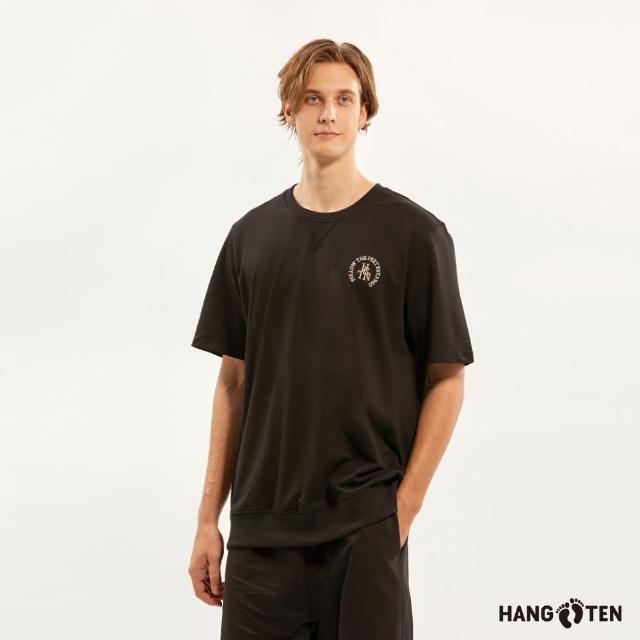 【Hang Ten】男裝-純棉毛圈布胸前印花短袖T恤(黑)