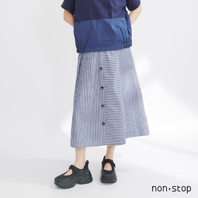【non-stop】條紋拼接釦飾A字裙-1色