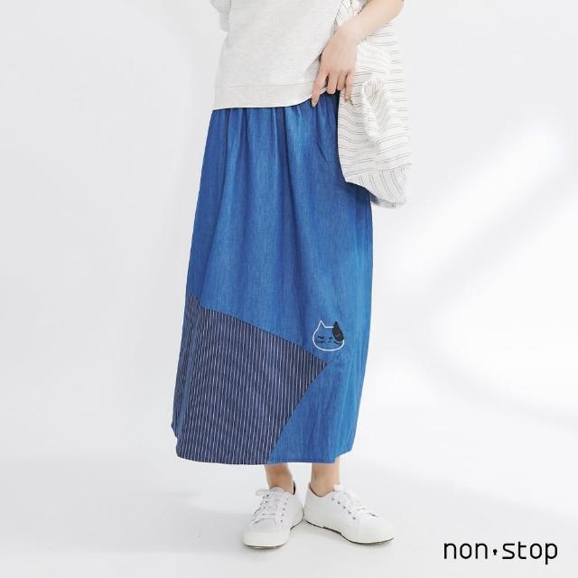【non-stop】花仔刺繡條紋拼接牛仔裙-1色