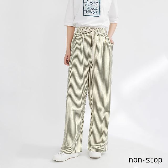 【non-stop】舒適條紋綁帶寬褲-2色