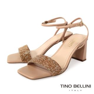 【TINO BELLINI 貝里尼】巴西進口全真皮彩鑽繫踝高跟涼鞋FSMV010(裸棕)