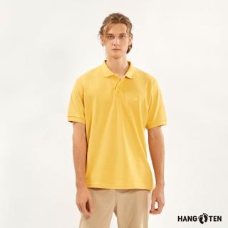 【Hang Ten】男裝-經典純棉素色短袖POLO衫(淺黃)