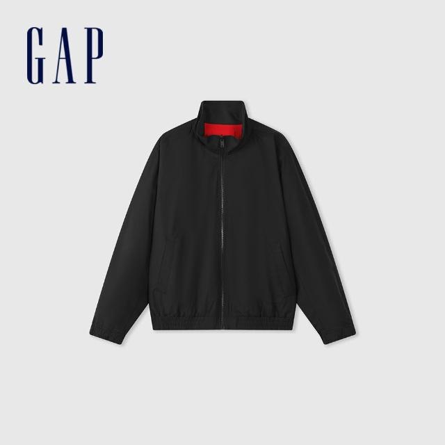【GAP】男女同款 Logo雙面穿立領外套-黑紅撞色(877536)