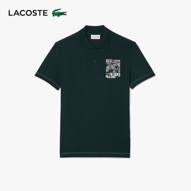 【LACOSTE】男裝-Rene Lacoste圖案印花短袖Polo衫(深綠色)