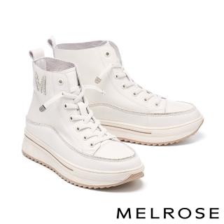 【MELROSE】美樂斯 率性時尚M字晶鑽牛皮高筒厚底休閒鞋(白)
