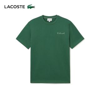 【LACOSTE】男裝-電繡R Lacoste字母素色短袖T恤(綠色)