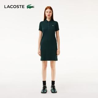 【LACOSTE】女裝-有機棉Polo領短袖洋裝(深綠色)