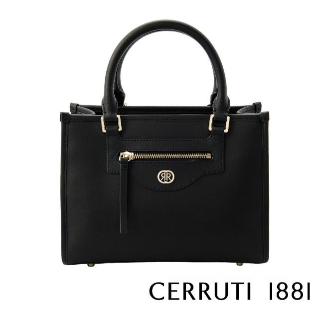 【Cerruti 1881】限量2折 義大利頂級小牛皮手提包側背包 全新專櫃展示品(黑色 CEBA06677M)