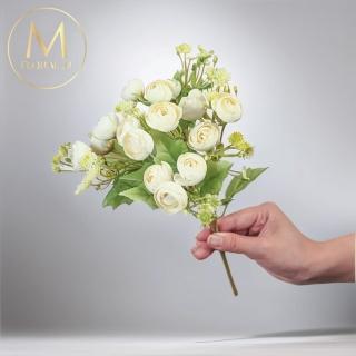 【Floral M】法式花園白色圓葉小玫瑰花束仿真花花材（1入組）(人造花/塑膠花/假花/裝飾花)