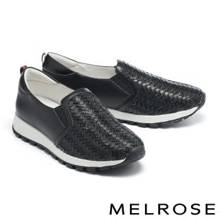 【MELROSE】美樂斯 質感時髦編織造型真皮厚底休閒鞋(黑)