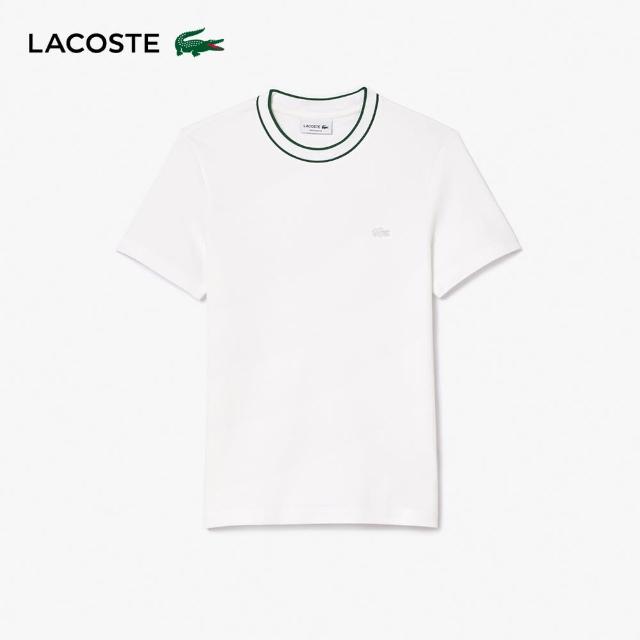 【LACOSTE】男裝-修身撞色領圍短袖T恤(白色)