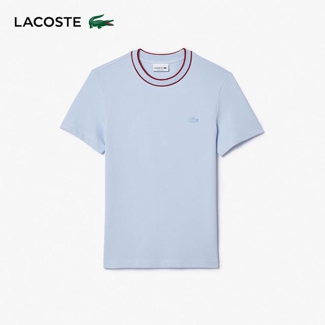 【LACOSTE】男裝-修身撞色領圍短袖T恤(紫藍色)