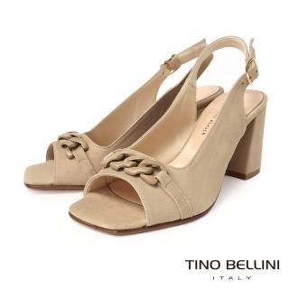 【TINO BELLINI 貝里尼】義大利進口麂皮魚口高跟涼鞋FSMV008(卡其)