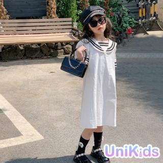 【UniKids】中大童裝短袖洋裝 韓版海軍領學院風 女大童裝 VWHT256(白)