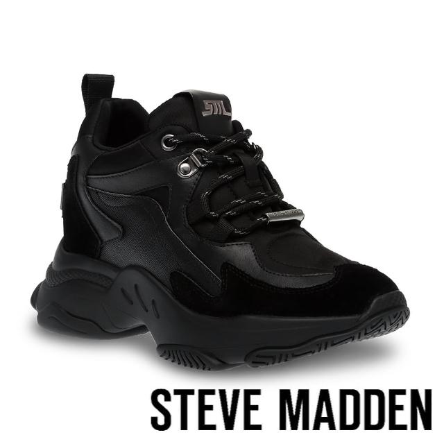 【STEVE MADDEN】MASS TRANSIT 內增高綁帶休閒鞋(黑色)