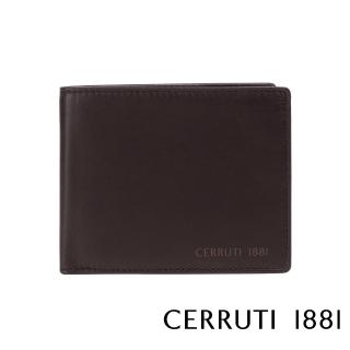 【Cerruti 1881】限量2折 頂級義大利小牛皮4卡零錢袋短夾皮夾 5707M 全新專櫃展示品(咖啡色 贈禮盒提袋)