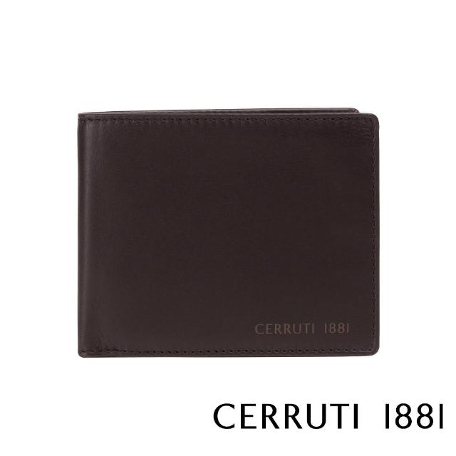 【Cerruti 1881】限量2折 義大利頂級小牛皮4卡零錢袋短夾皮夾 5707M 全新專櫃展示品(咖啡色 贈禮盒提袋)