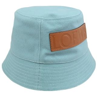 【LOEWE 羅威】經典LOGO皮飾帆布個性漁夫帽遮陽帽(湖水綠)
