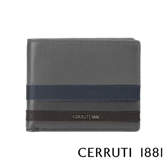 【Cerruti 1881】義大利頂級小牛皮4卡零錢袋短夾皮夾 5693M(灰色 贈禮盒提袋)