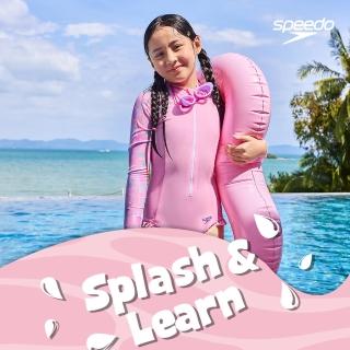 【SPEEDO】女孩 運動長袖連身泳裝Splash ＆ Learn(粉/碎花)