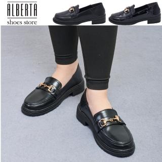 【Alberta】跟3.5cm MIT 台灣製 馬蹄釦皮鞋 英倫風格 黑皮鞋樂福鞋 2色
