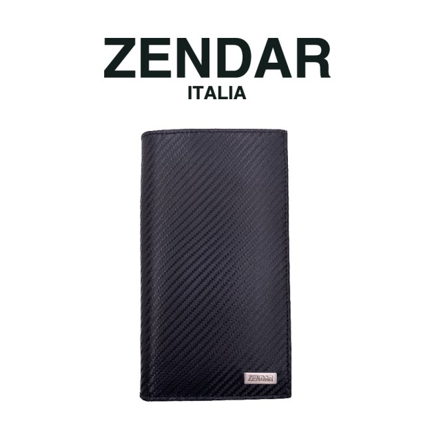 【ZENDAR】台灣總代理 限量1折 頂級牛皮碳纖維紋16卡長夾 朱利安系列 全新專櫃展示品(黑色 贈禮盒提袋)