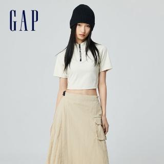 【GAP】女裝 Logo印花立領短袖T恤-米色(876152)