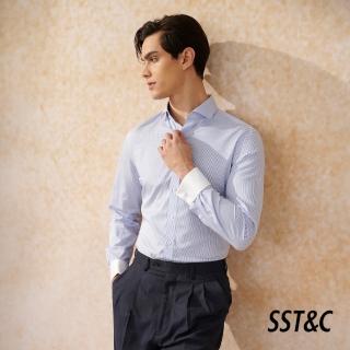 【SST&C 新品９折】米蘭系列 藍色條紋白袖修身版襯衫0312403007